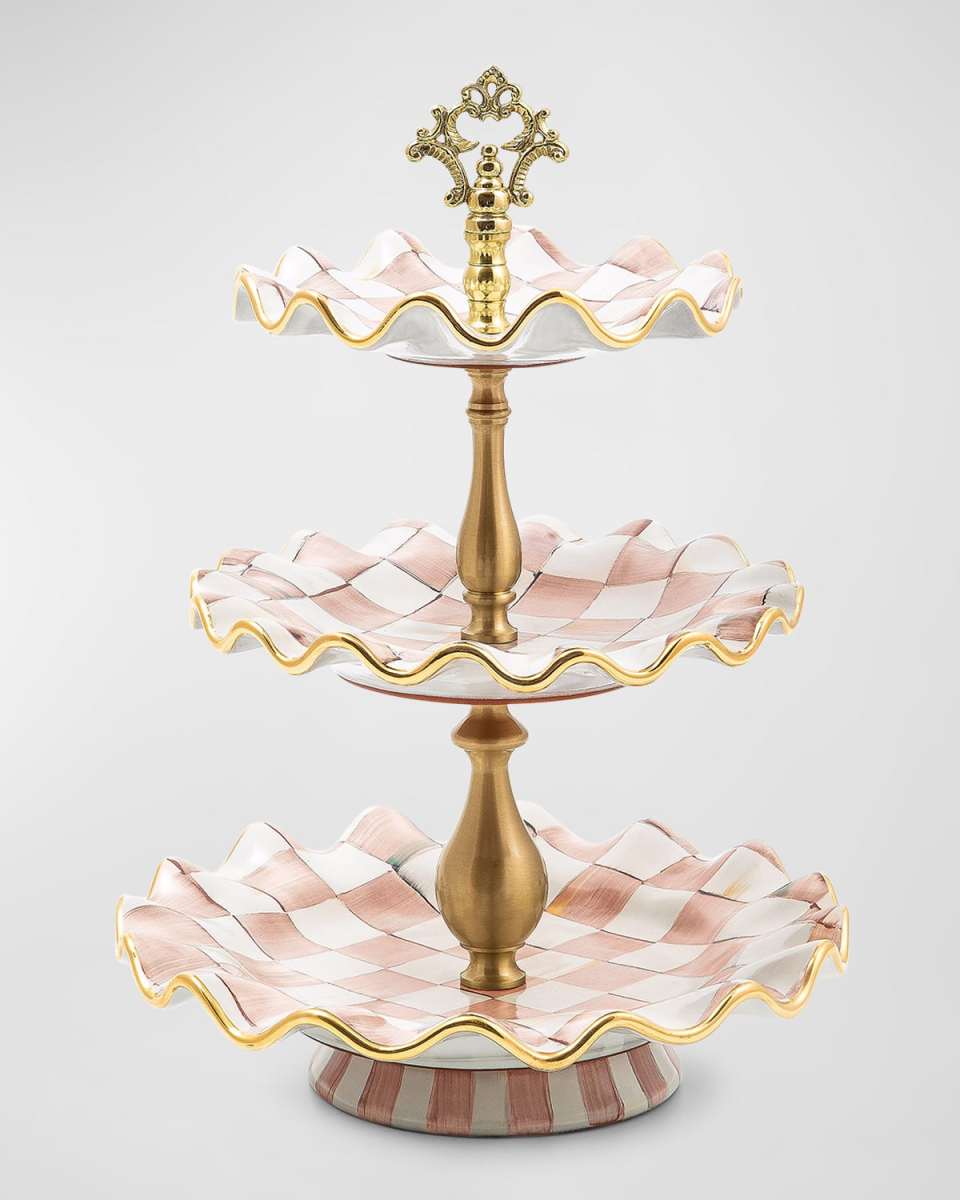 Rosy Check Ceramic Three Tier Sweet Stand